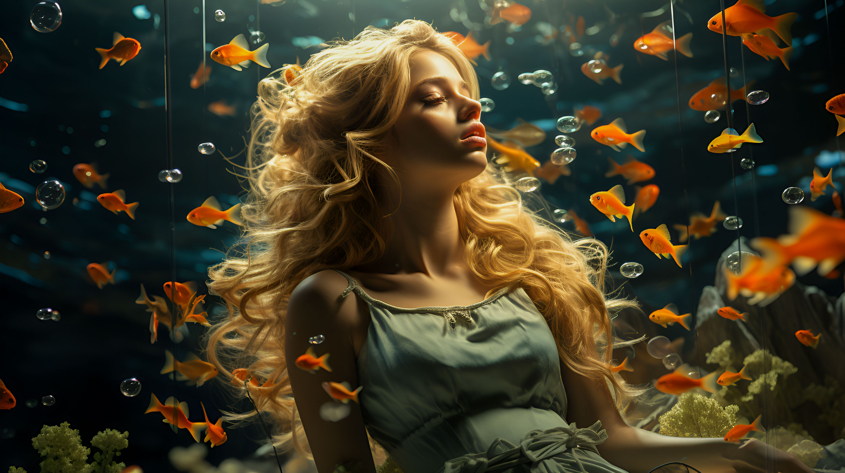 a-beautiful-girl-in-the-water-with-fish